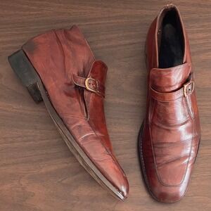 Florsheim Imperial Beetle Boots Mens 12 A Vintage Cognac Leather Buckle Strap